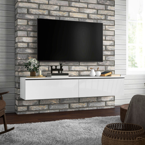 Homcom HOMCOM Wall Mounted TV Stand Unit with Storage and High Gloss Effect, White 2