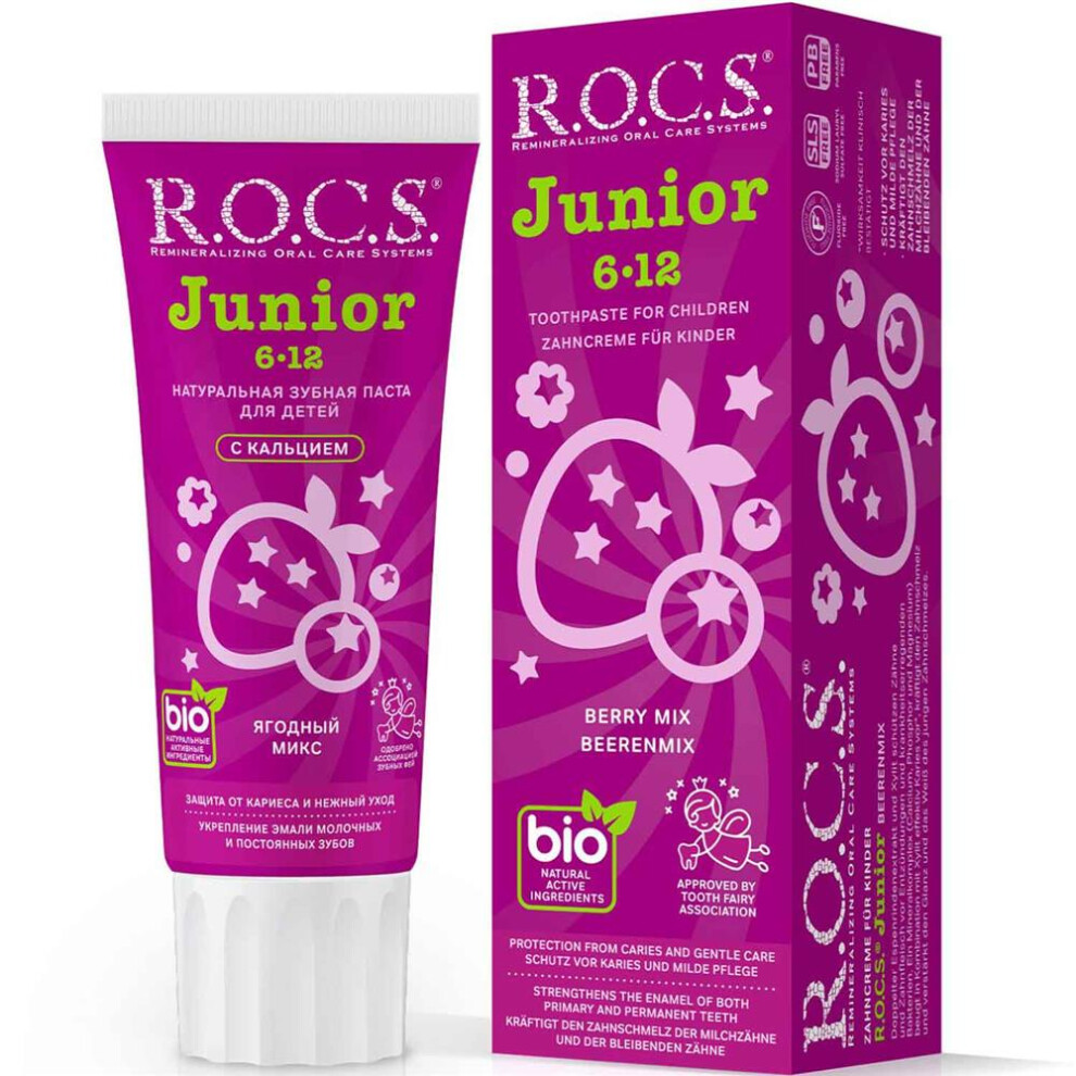 ROCS Junior Berry Mix 6-12m Toothpaste, Strengthens Enamel, Strong & Healthy Teeth, Gentle Cleansing, 60ml