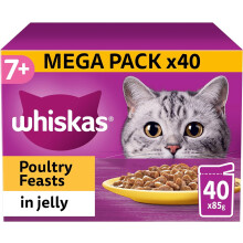 Whiskas 7+ Senior Cat Food Poultry Selection in Jelly, 85 g (Pack of 40), Packaging May Vary