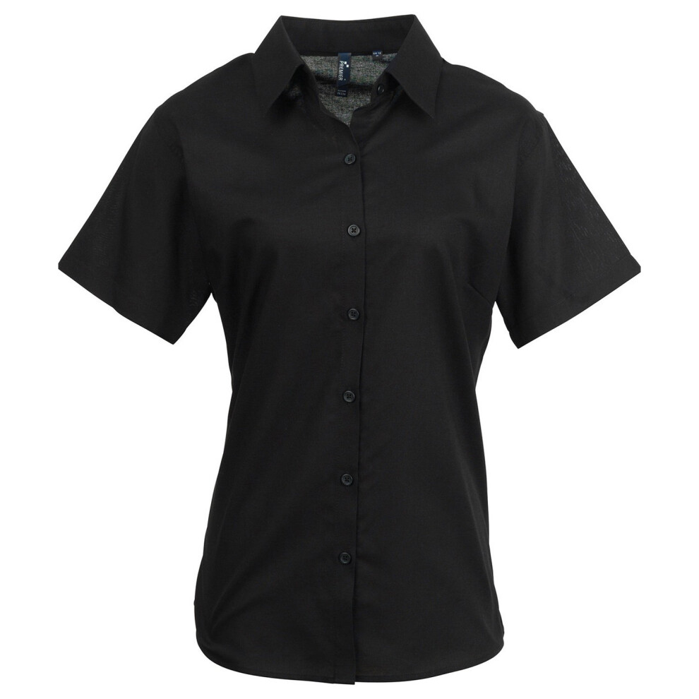 (10 UK, Black) Premier Womens/Ladies Signature Oxford Short-Sleeved Shirt