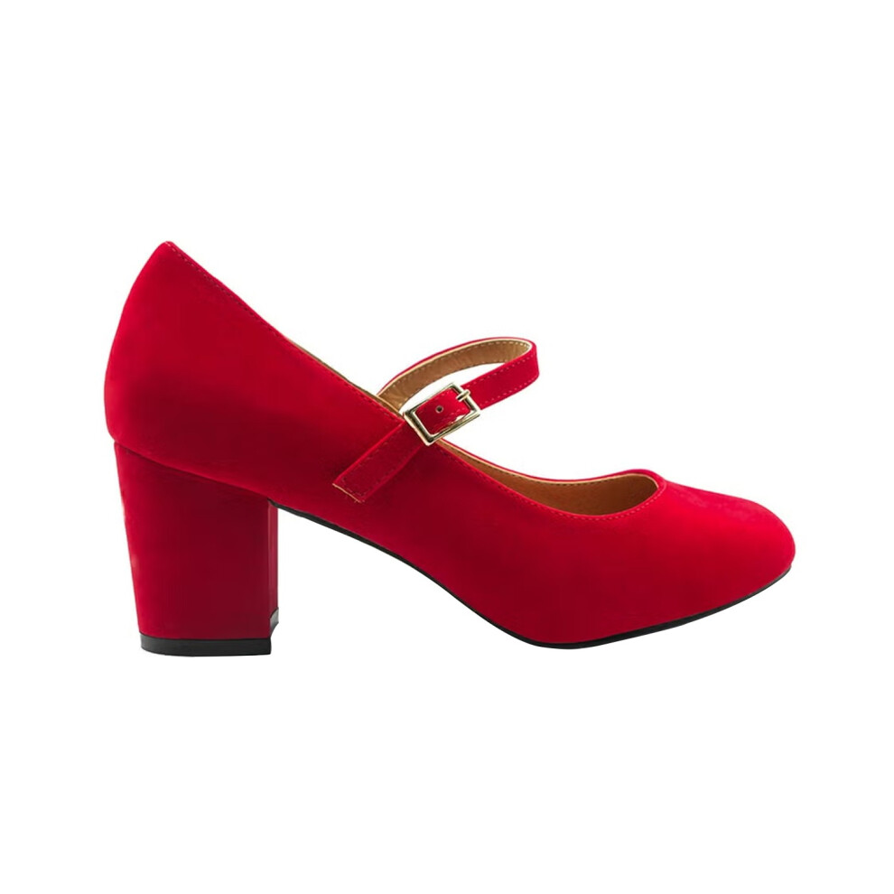 (5 UK Wide, Red) Where's That From Womens/Ladies Araceli Suede Wide Block Heel Mary Janes