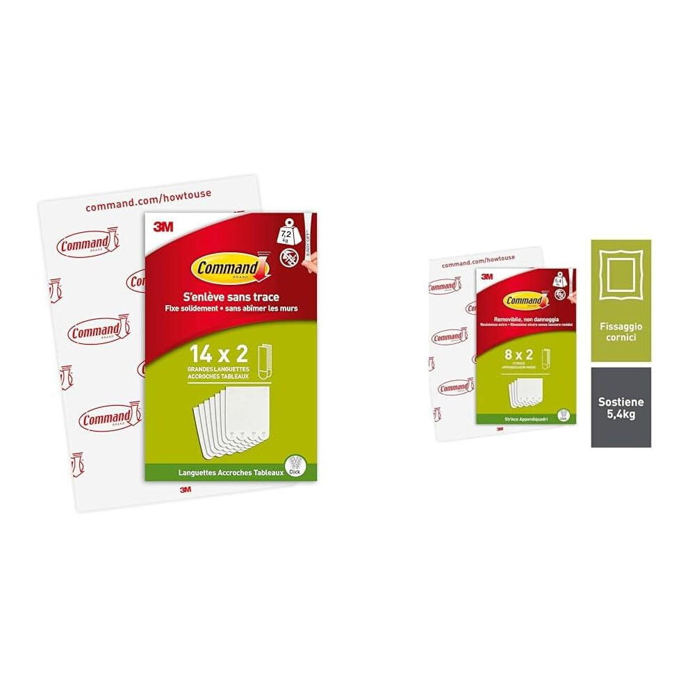 Command Large White Picture Hanging Strips PH206-14EU & Strips Medium Picture Hanging Strips White PH204-8EU