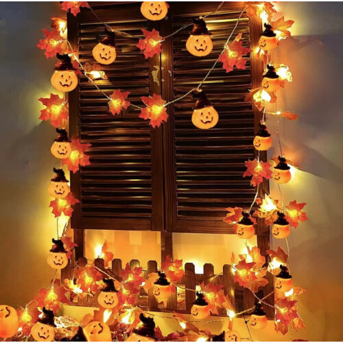 (style E) Artificial Autumn Maple Leaves Pumpkin Garland LED Fairy String Light Christmas