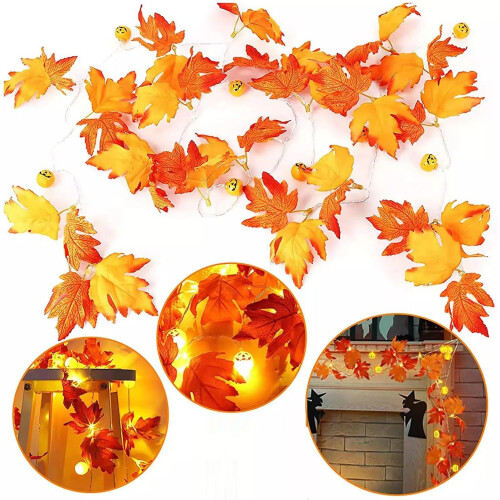 (style F) Artificial Autumn Maple Leaves Pumpkin Garland LED Fairy String Light Christmas