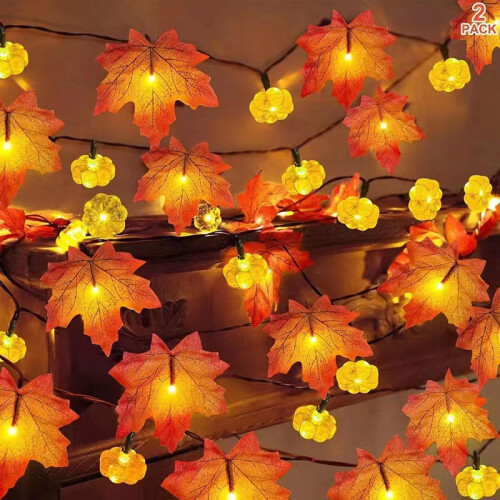 (style B) Artificial Autumn Maple Leaves Pumpkin Garland LED Fairy String Light Christmas