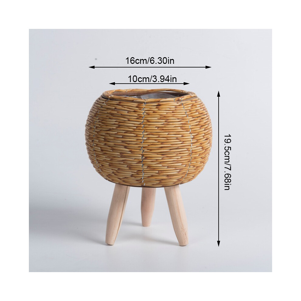 (Style 1) Vintage Planters Imitation Rattan Flower Stand Woven Storage Basket With Wooden Legs