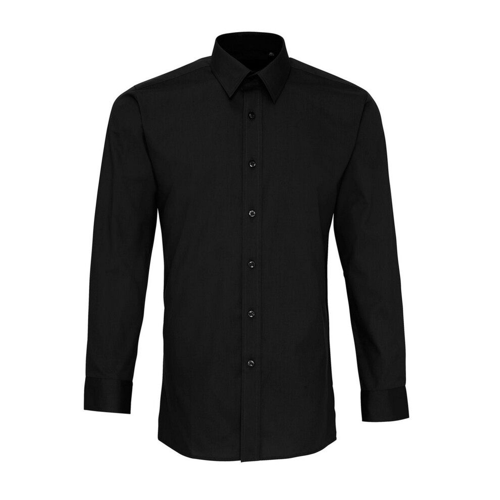 (16.5in, Black) Premier Mens Colours Poplin Fitted Long-Sleeved Shirt