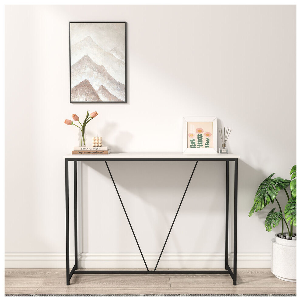 (White) Wooden Console Table Living Room Slim Display Shelf Hallway Entryway