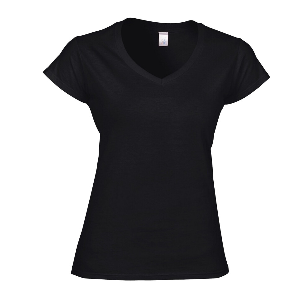 (10 UK, Black) Gildan Womens/Ladies Soft Touch V Neck T-Shirt