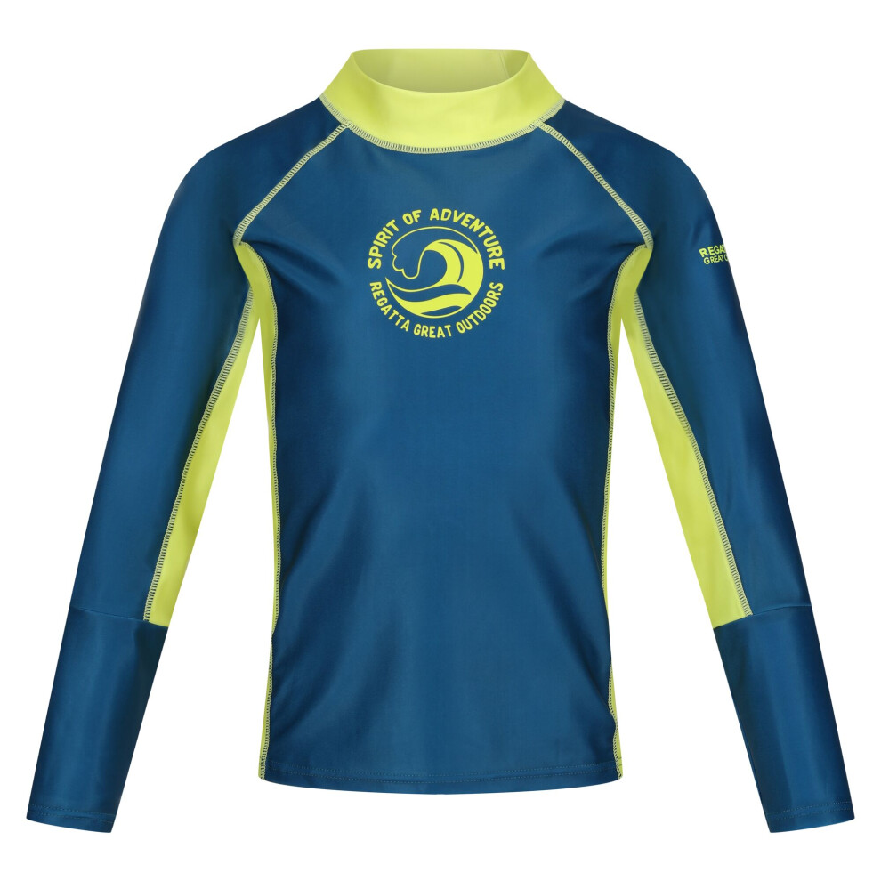 (3-4 Years, Moroccan Blue/Citron Lime) Regatta Childrens/Kids Hoku II Contrast Detail Swim Top