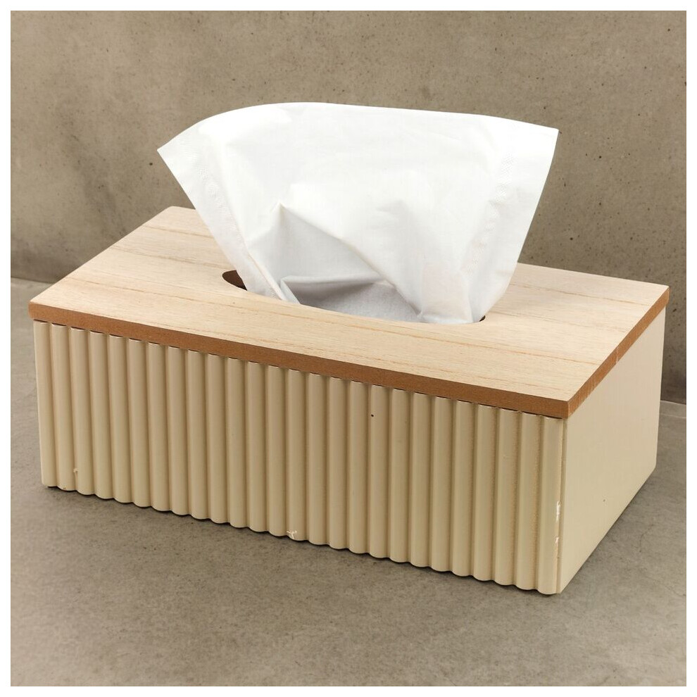 (Cappuccino) MDF Facial Tissue Storage Box Napkin Holder Dispenser Hinged Lid