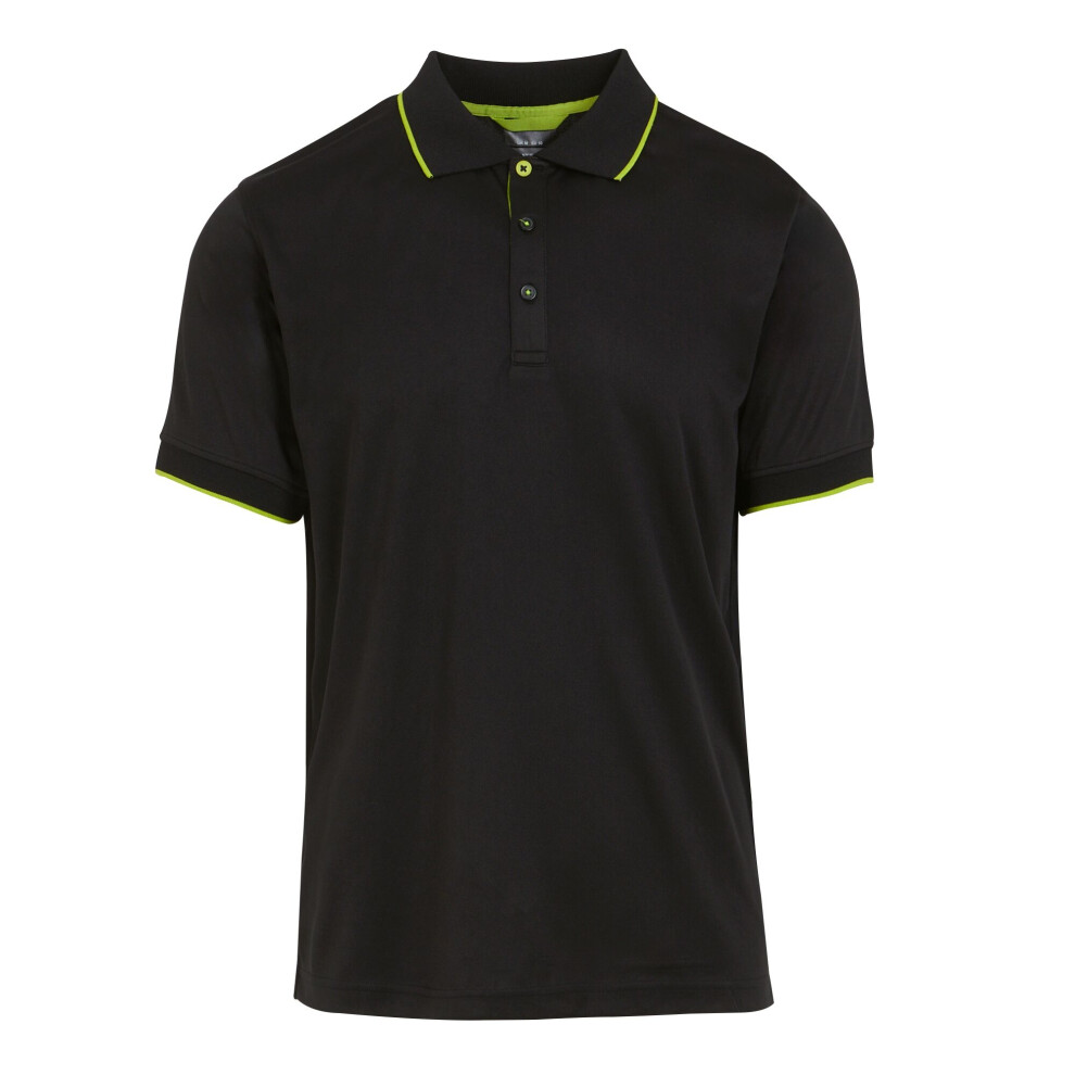 (L, Black/Lime Green) Regatta Mens Navigate Short-Sleeved Polo Shirt