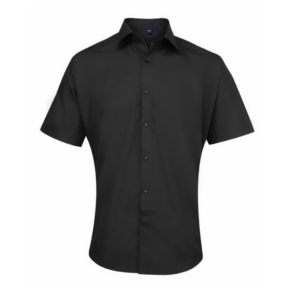 (19in, Black) Premier Mens Supreme Poplin Short-Sleeved Shirt