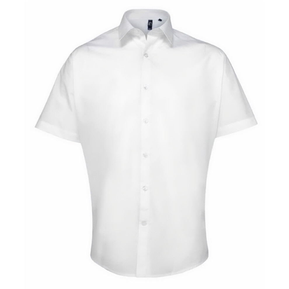 (19in, White) Premier Mens Supreme Poplin Short-Sleeved Shirt