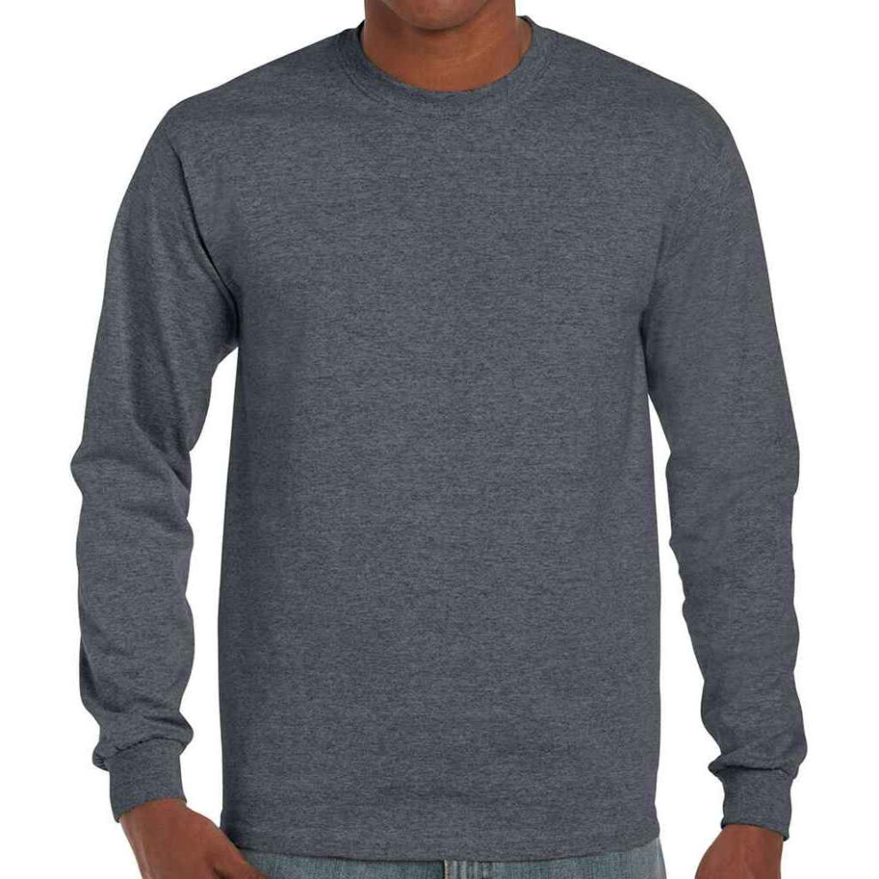 (5XL, Dark Heather) Gildan Unisex Adult Ultra Plain Cotton Long-Sleeved T-Shirt