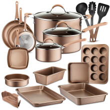 Nutrichef NCCW20S 20-Piece Nonstick Kitchen Cookware Set – PTFE/PFOA/PFOS-Free Heat Resistant Lacquer Kitchen Ware Pots Baking Pan Set w/Saucepan