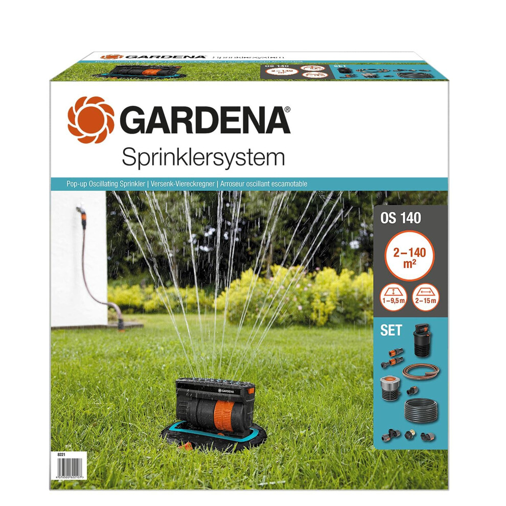 Gardena Sprinkler System Complete Set with Sversive Quadrangers OS 140: Irrigation System for Square and Rectangular Surfaces up to Max 140 mÂ²