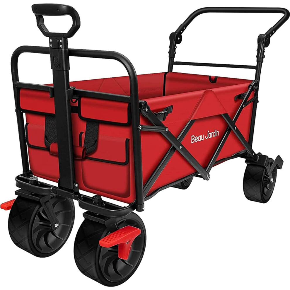 BEAU JARDIN Festival Trolley Folding Wagon with Brake Camping Trolley 220KG 150L Capacity Beach Trolley