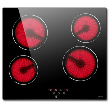 NOXTON Ceramic Hob, Built-in 4 Zone Electric Hobs 60cm Noise-free Auto Shut-off Safe Lock Heat Indicator Black Glass Panel Cooktop with Touch Controls