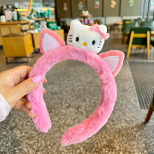 (Pink) Sanrio Hello Kitty Plush Headband Fashion Comfort Pink Bow Face Wash Tool Gift