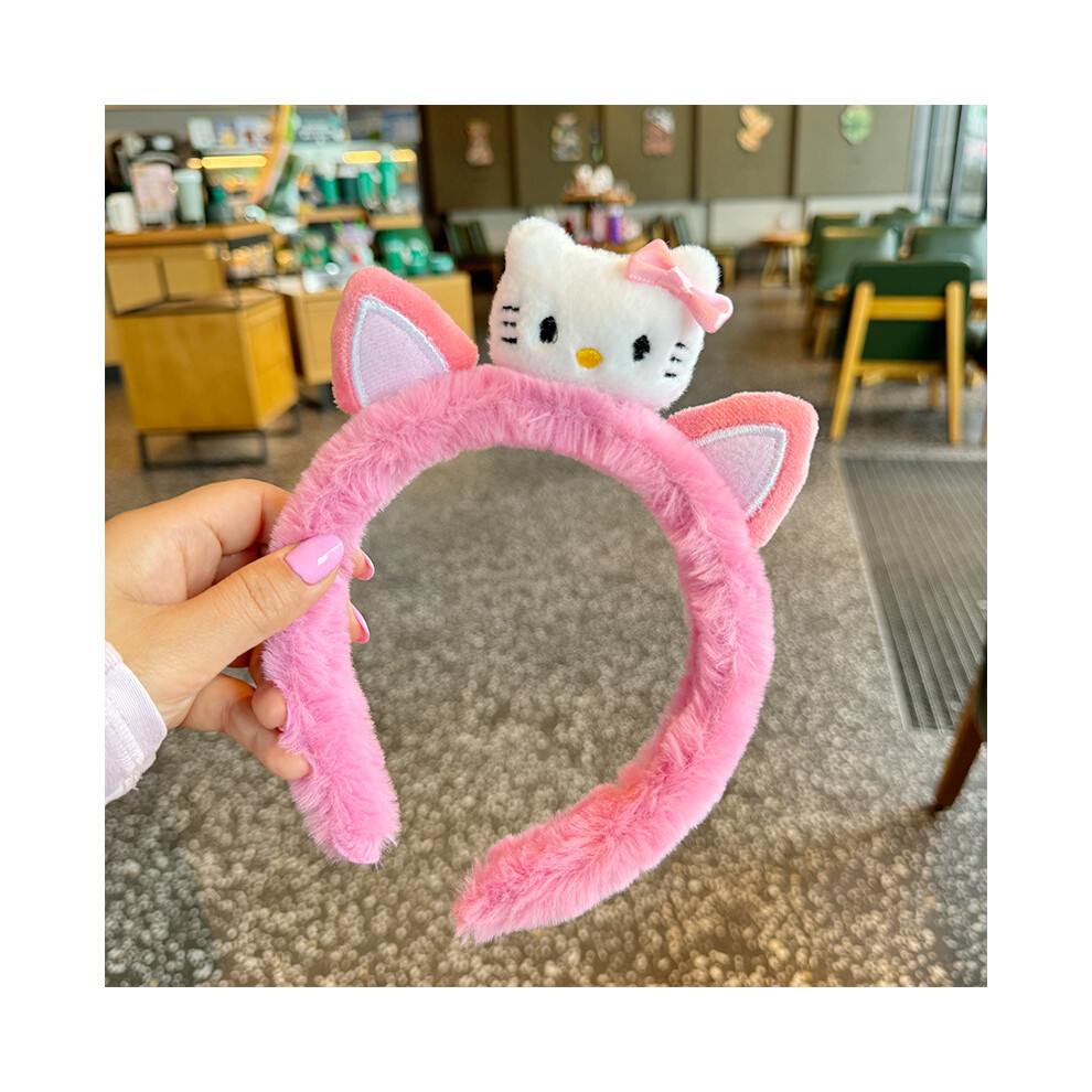 (Pink) Sanrio Hello Kitty Plush Headband Fashion Comfort Pink Bow Face Wash Tool Gift