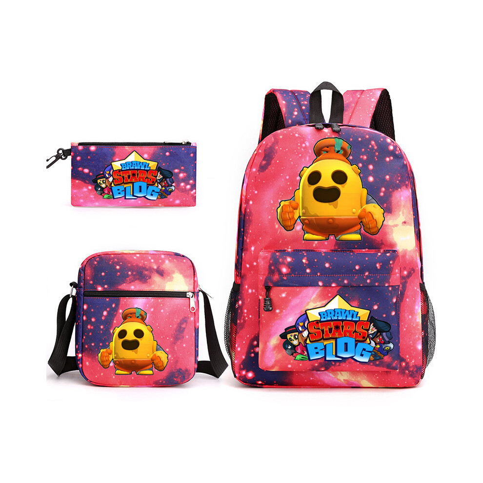 (Starry red) BRAWL STARS School Bag Backpack Three-piece Set _b