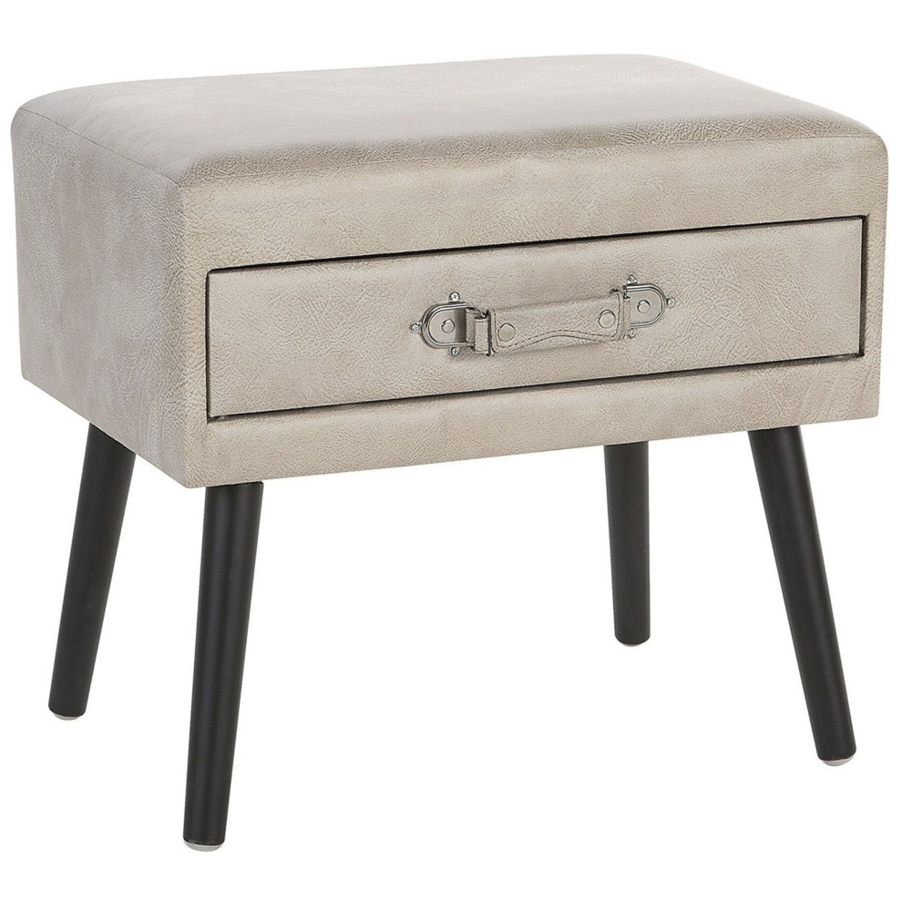 1 Drawer Bedside Table EUROSTAR Faux Leather Beige