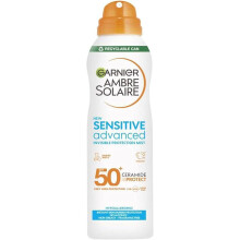 Garnier Ambre Solaire SPF 50+ Sensitive Advanced Dry Mist Sun Cream Spray, Water Resistant & Non Greasy Sunscreen, Fragrance Free, UVA, UVB Protection