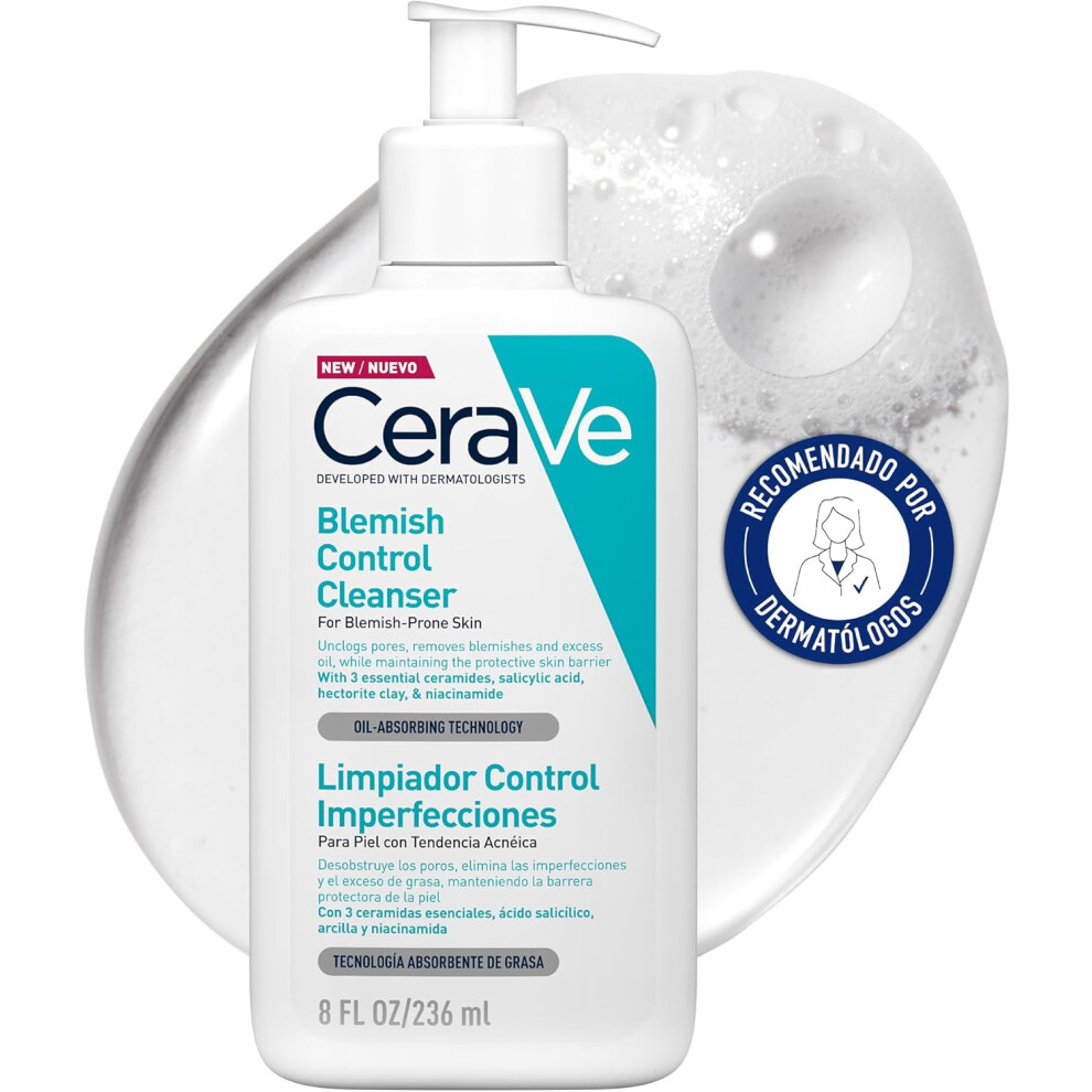 CeraVe Blemish Control Face Cleanser with 2% Salicylic Acid & Niacinamide for Blemish-Prone Skin 236ml , Unscented