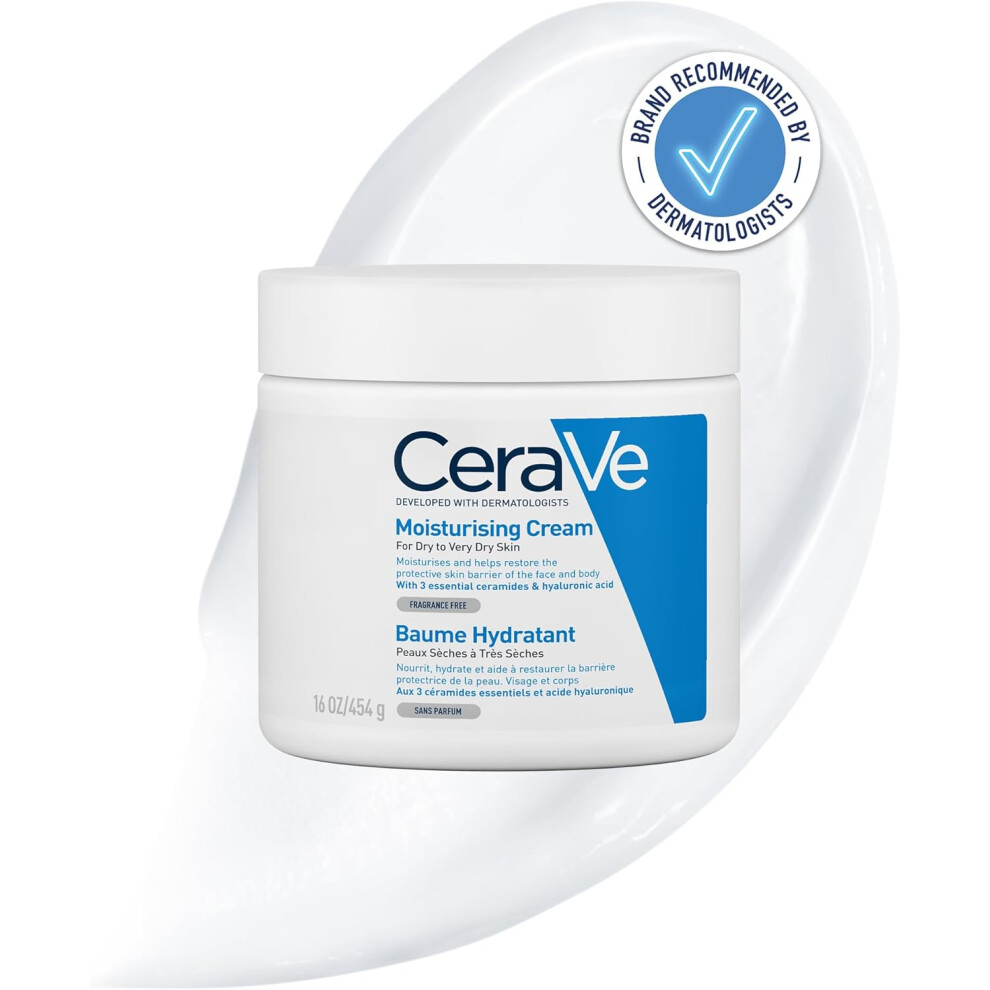 CeraVe Moisturising Cream for Dry to Very Dry Skin 454g, Face and Body Moisturiser with Hyaluronic Acid & 3 Essential Ceramides, CeraVe Body