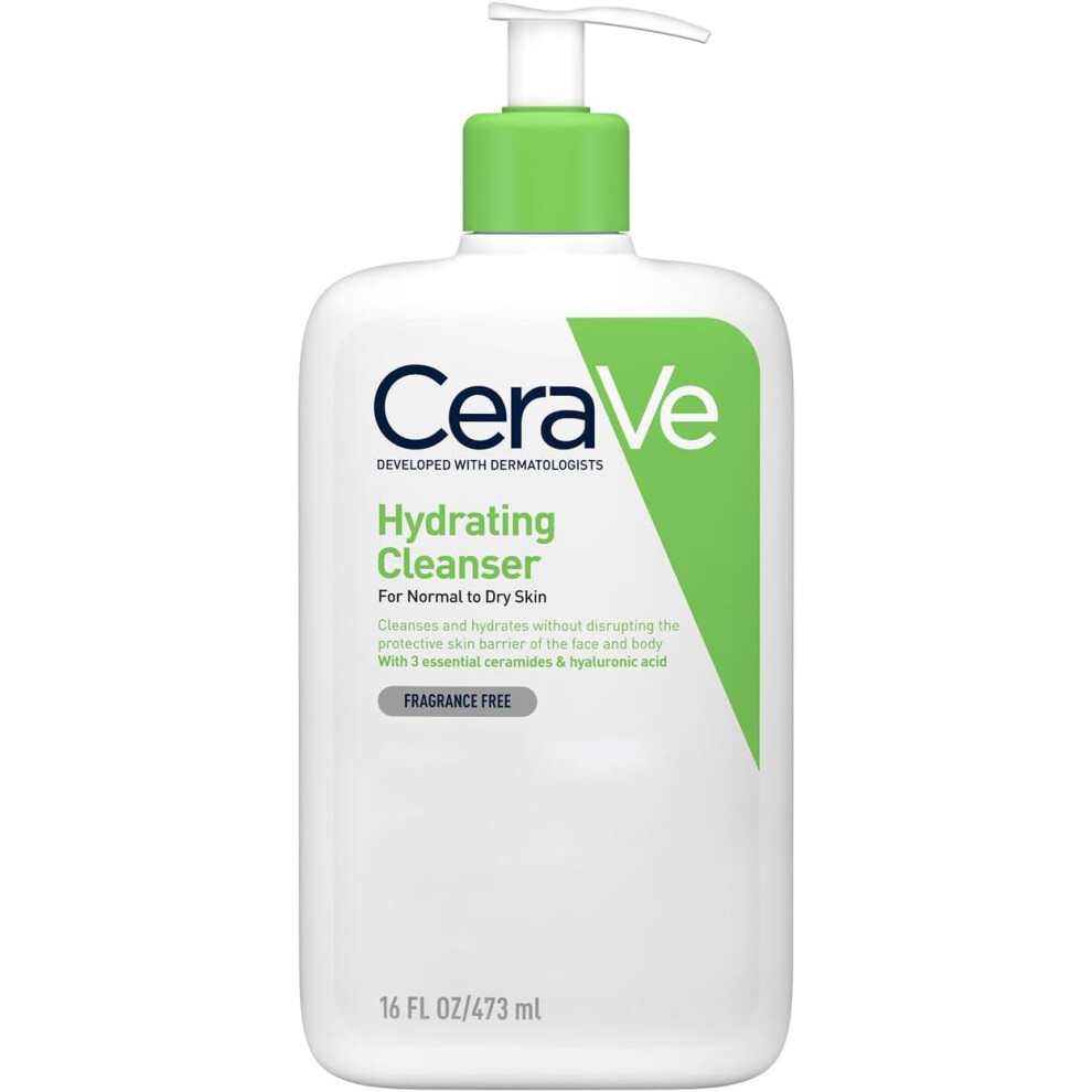 CeraVe Hydrating Cleanser for Normal to Dry Skin 473ml with Hyaluronic Acid & 3 Essential Ceramides