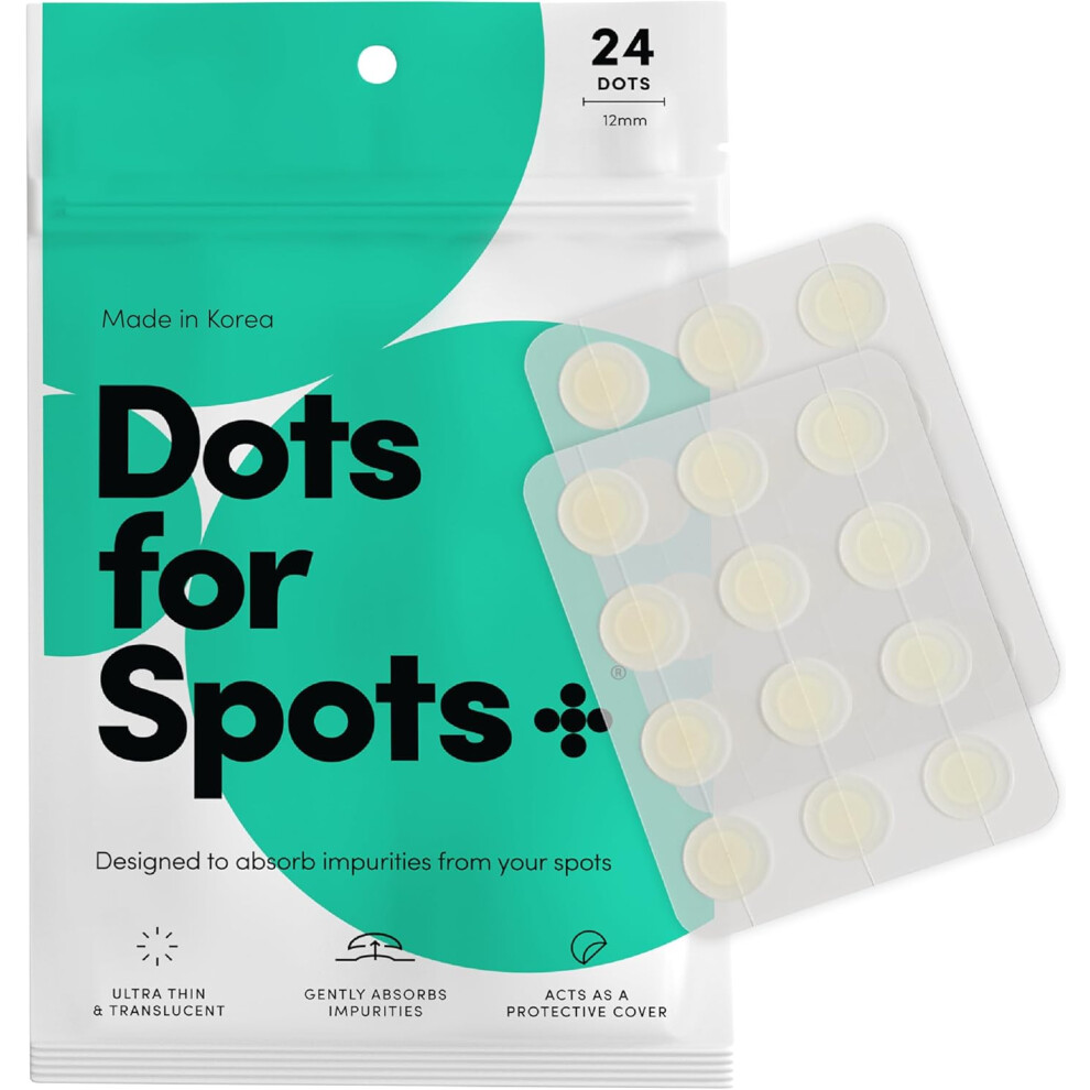 Dots for Spots Acne Patches - Pack of 24 Translucent Hydrocolloid Pimple Patch Spot Treatment Stickers for Face and Body - Fast-Acting