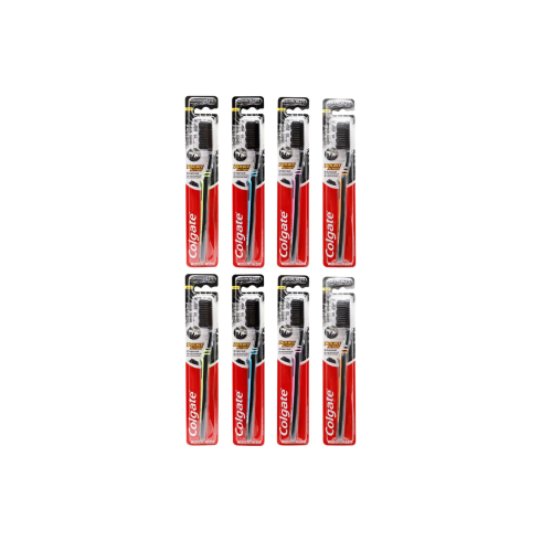 Colgate 8pc x Colgate Medium Double Action Charcoal Toothbrush Assorted Colours