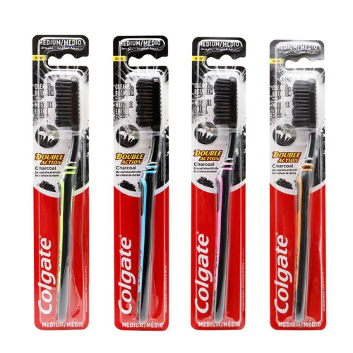 Colgate 8pc x Colgate Medium Double Action Charcoal Toothbrush Assorted Colours 2