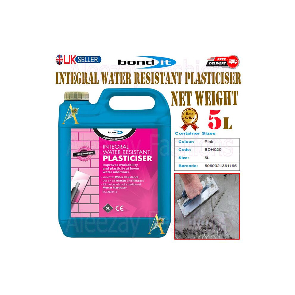 5L Integral Water Resistant Liquid Mortar & Render Plasticiser 5 Litre 5060021361165