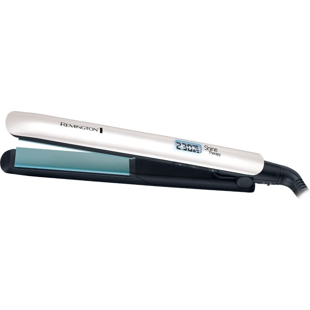 Remington Shine Therapy Hair Straightener w/ Advanced Ceramic coating infused with Moroccan Argan Oil for sleek & smooth glide, Digital display, S8500