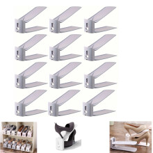 (Grey) 12x Shoe Slots Organizer Wardrobe Stacker Space Saver Rack Holder Adjustable