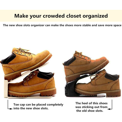 (Black) 12x Shoe Slots Organizer Wardrobe Stacker Space Saver Rack Holder Adjustable 2