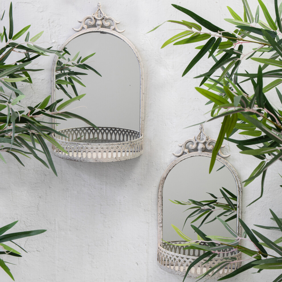 (Small) White Metal Arched Wall Mirror Shelf Home/Garden