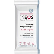 INEOS Cleansing Hygiene Wipes x15, Fragrance Free, Antibacterial, Biodegradable, Perfect For On-The-Go, Packaging May Vary