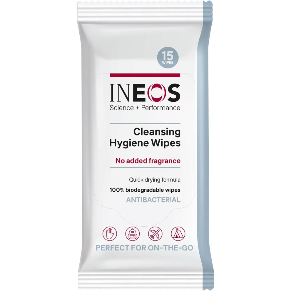 INEOS Cleansing Hygiene Wipes x15, Fragrance Free, Antibacterial, Biodegradable, Perfect For On-The-Go, Packaging May Vary-image-OPC-PF5CBG2-NEW