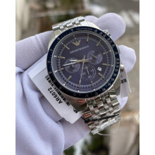EMPORIO ARMANI MEN'S WATCH AR6072 SILVER STRAP BLUE DIAL SILVER CASE