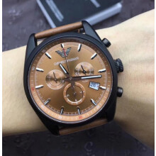 EMPORIO ARMANI MEN'S WATCH AR6077 BROWN STRAP BROWN DIAL GREY CASE