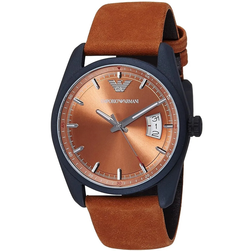 EMPORIO ARMANI MEN'S WATCH AR6080 BROWN STRAP BROWN DIAL BLACK CASE