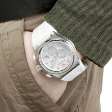 EMPORIO ARMANI MEN'S WATCH AR6103 WHITE STRAP WHITE DIAL SILVER CASE