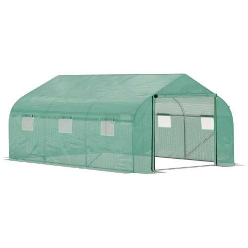Outsunny Outsunny 4.5 x 3 x 2m Outdoor Tunnel Greenhouse w/ Roll Up Door 6 Windows Green