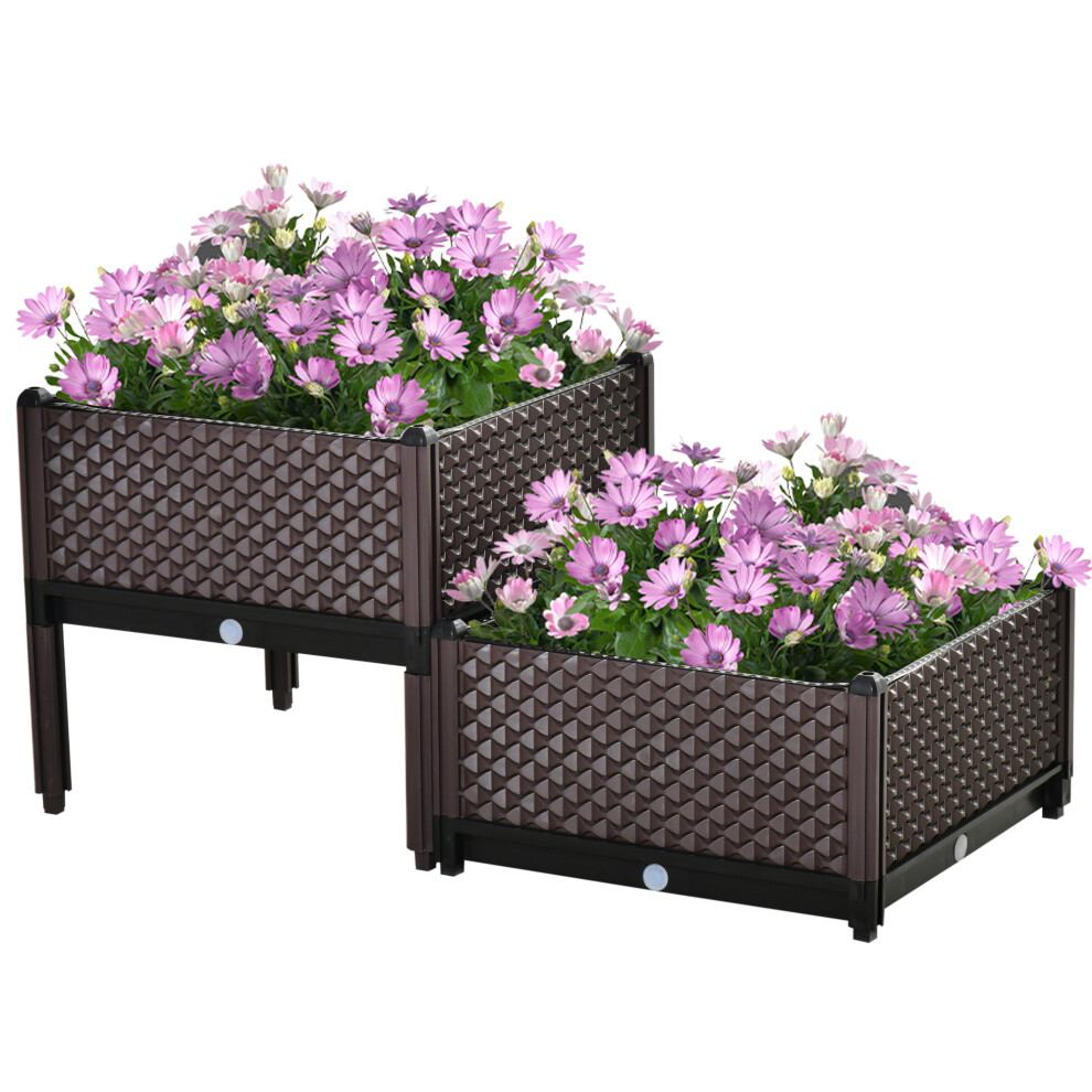 Outsunny 2-Piece Raised Garden Bed Planter Box For Flowers, Vegetables, Herbs