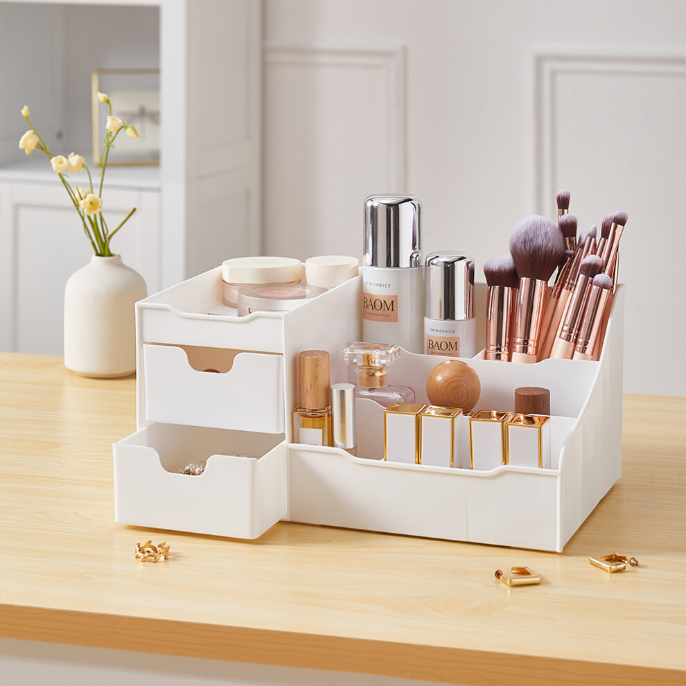 White Plastic Makeup Organizer with Drawers