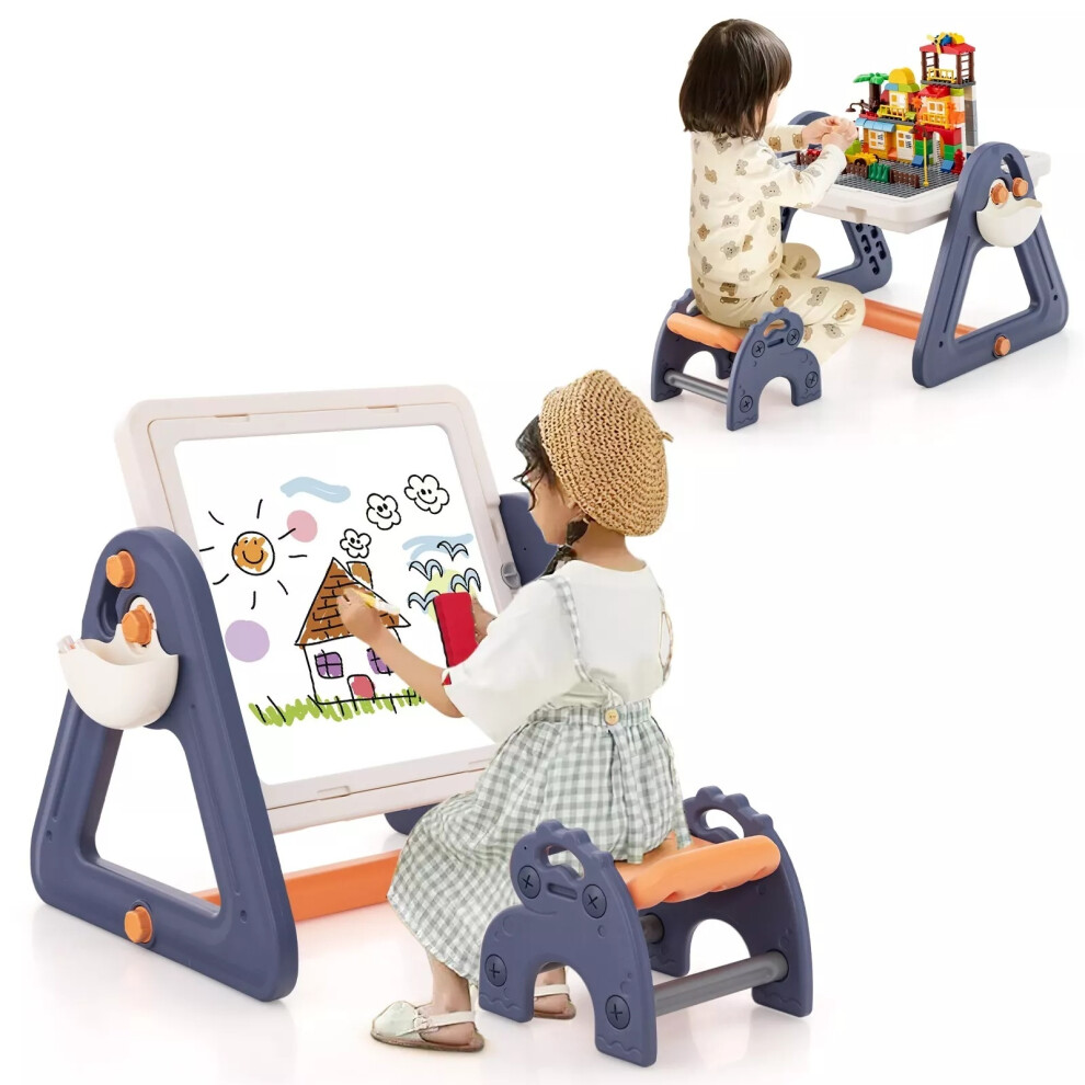 2-in-1 Kids Art Table & Easel Convertible Activity Table Set Removable