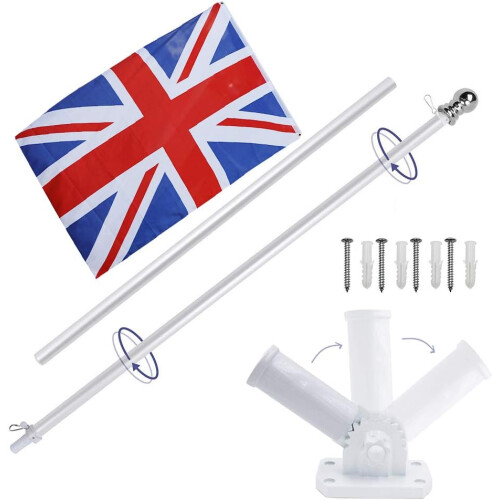 6ft Aluminium Flag Pole Kit Adjustable 180 Degree Wall Bracket + Flag 2